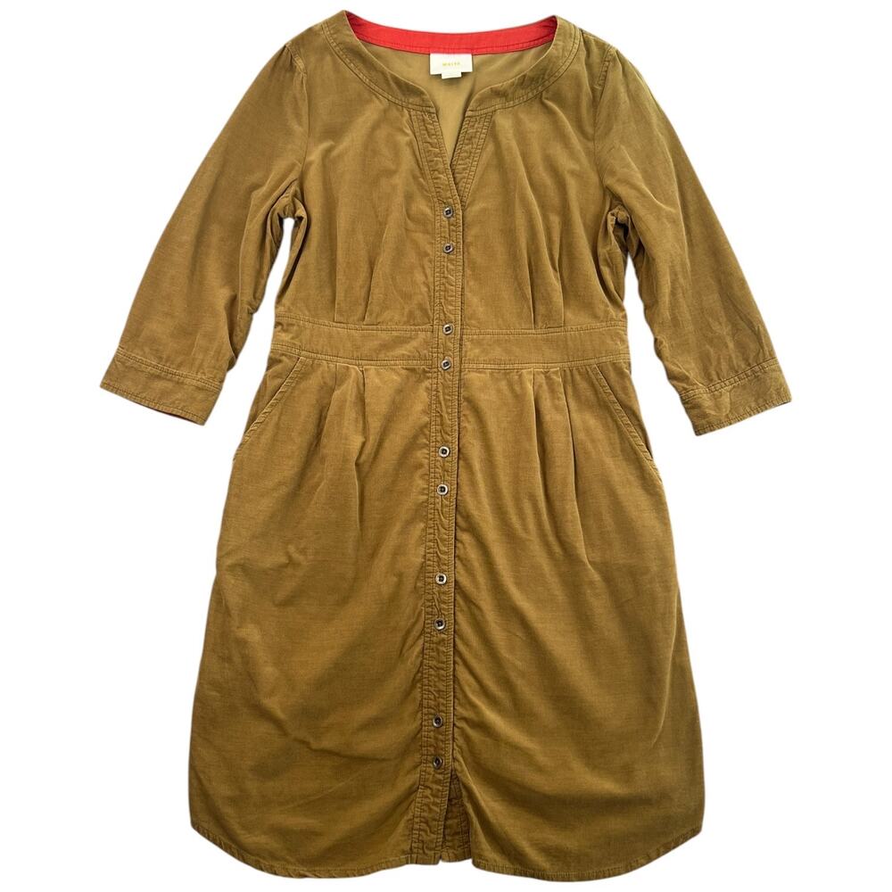 Maeve Anthropologie Anaheim Corduroy Dress Size 8 Mustard Brown Button Front